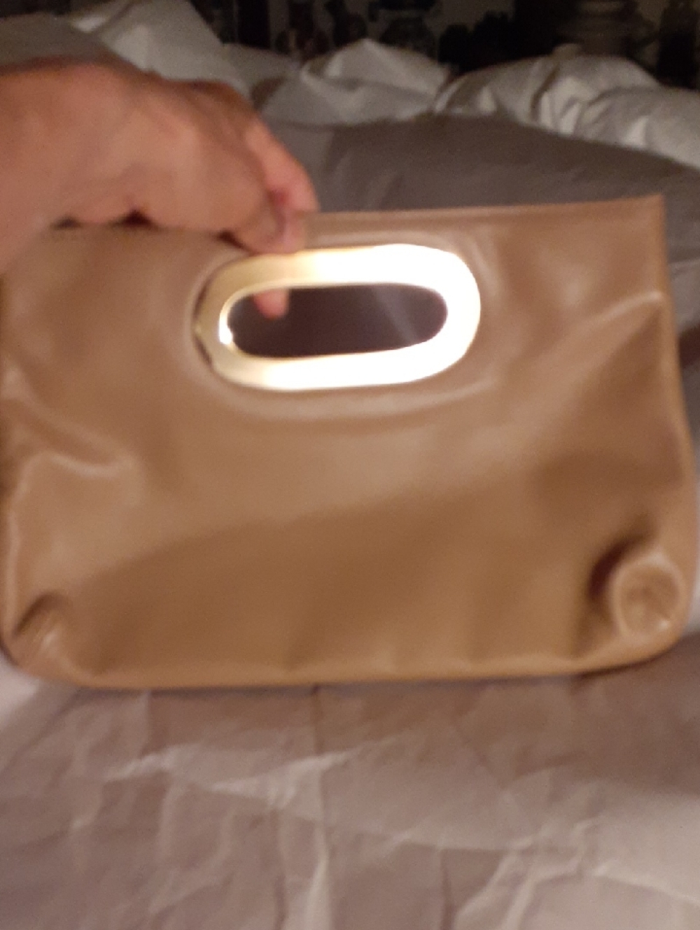 Berkley Tan Leather Clutch with Gold Oval Handle
